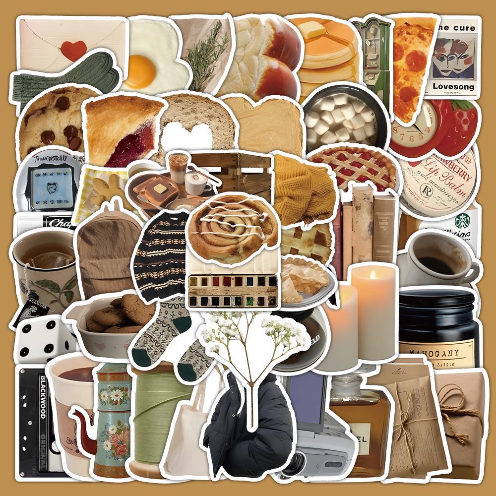 60 listů vícebarevných samolepek ve stylu INS: Realistické malé předměty v modré, růžové, fialové, žluté a zelené barvě