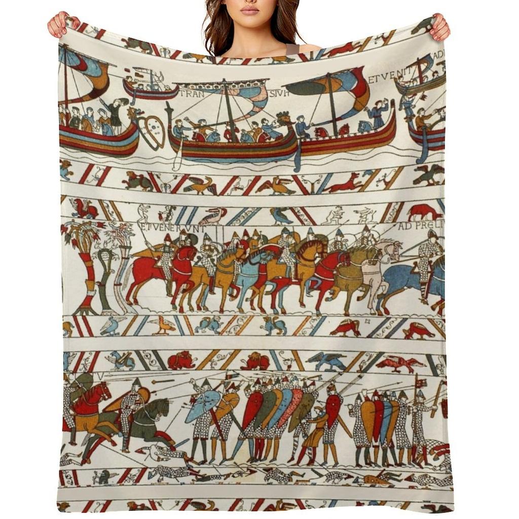TAPESTRY Z BAYEUX ,BITVA U HASTINGS ,NORMANŠTÍ RYTÍŘI A VIKINGSKÉ LODĚ Velká kostkovaná deka