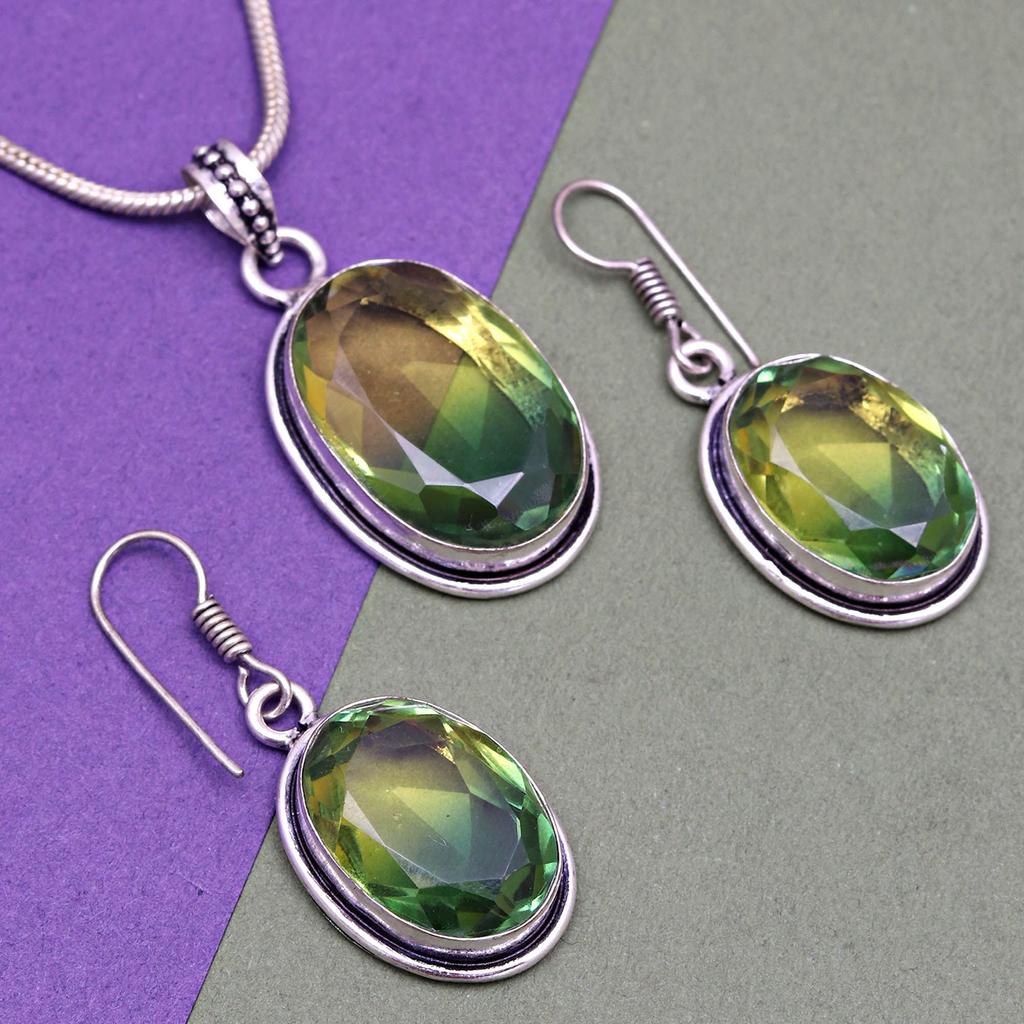 Tourmaline Set Gemstone Gift Wedding Party Bi-Color Pendant,Earring,Ring