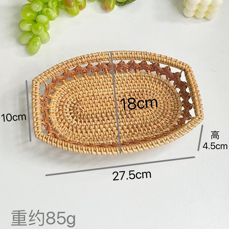Vietnam Rattan Woven Snack Basket Bread Storage Tray Rustic Home Decor