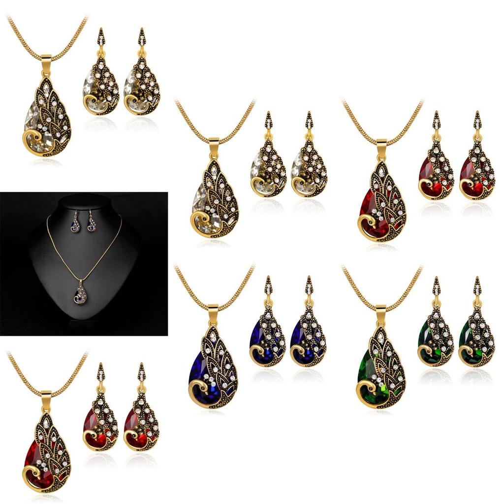 Stunning Waterdrop Blue Zircon Peacock Necklace And Earring Set Perfect For Holiday Celebrations