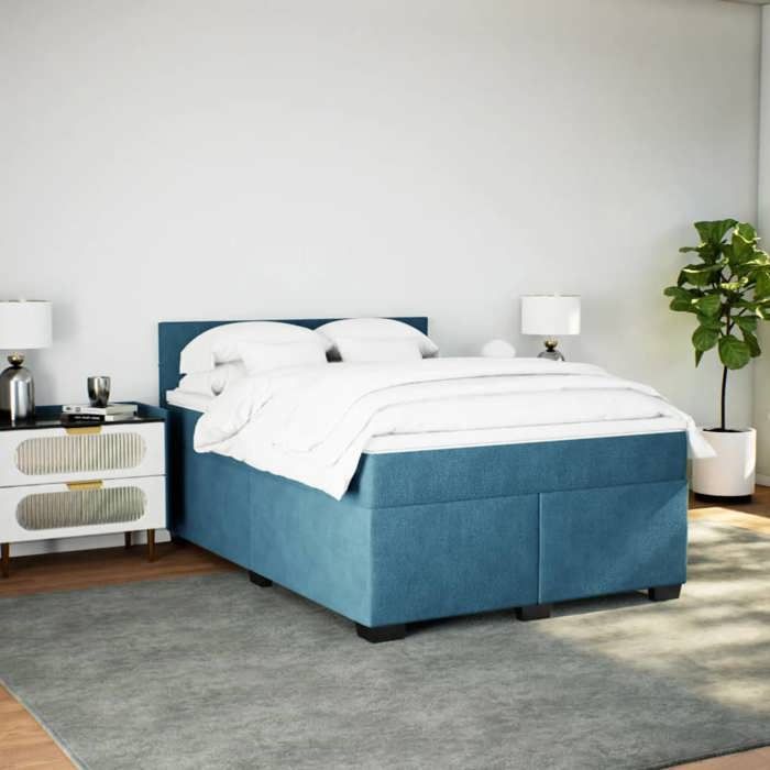 Maison Exclusive - Sommier à lattes de lit et matelas bleu 160x200 cm velours