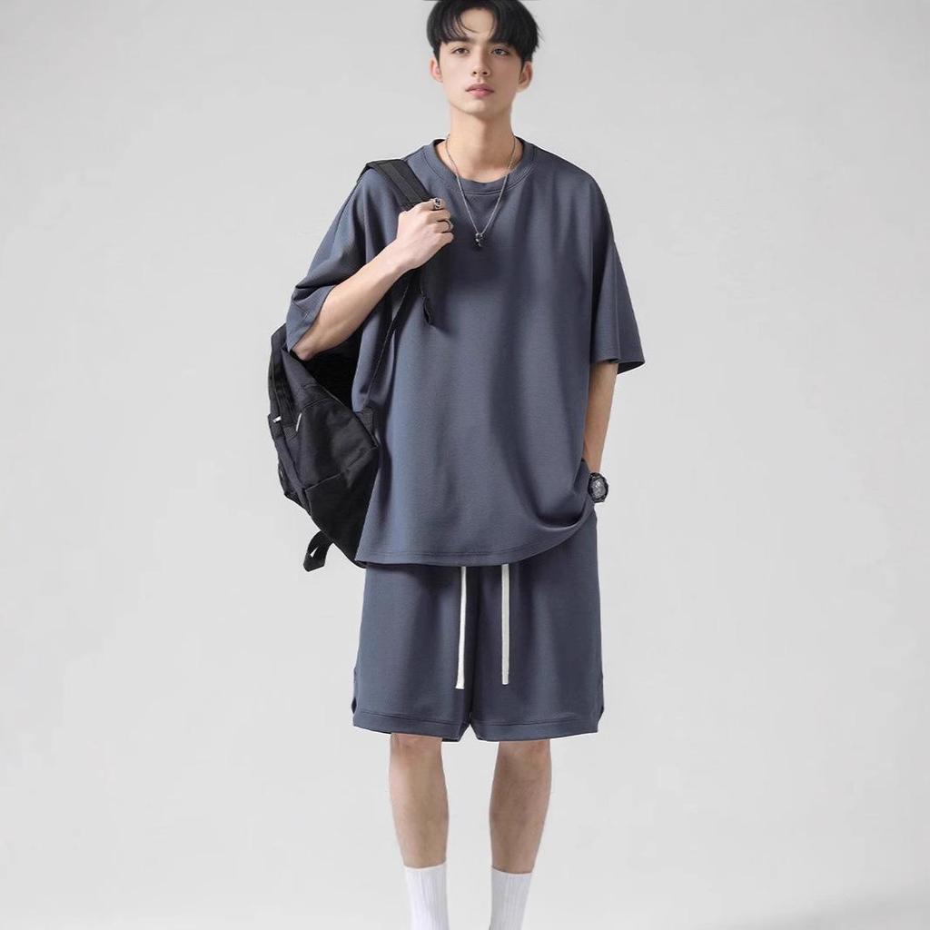 Plus Size 8XL Summer Sports Set: Lightweight Short Sleeve Shirt & Shorts for Men