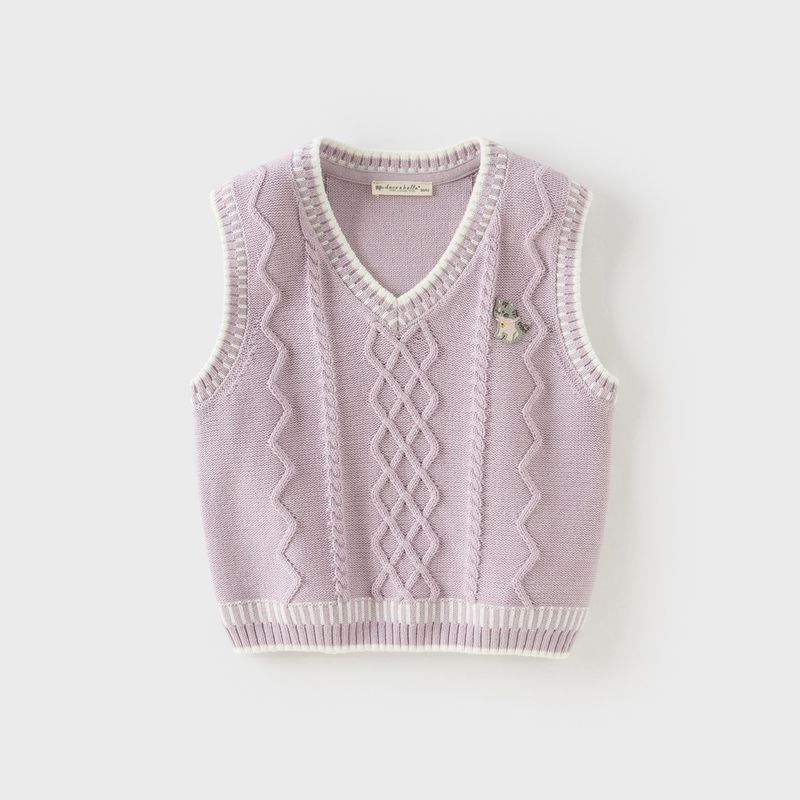 David Bella Children s Sweater Vest 2026 New Boys  Vest Knitwear Girls  Spring Outfit Academy Style Sleeveless Jacket Smoke Purple [Ready in Stock] 90