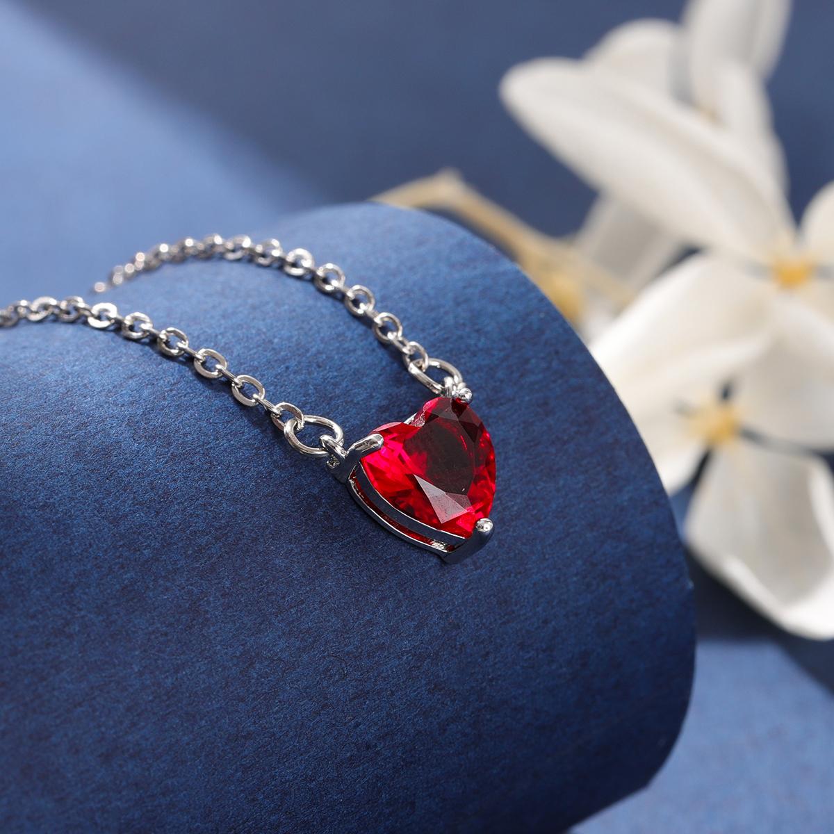 

Red Peach Fashion Heart Love Crystal 925 Sterling Silver Clavicle Chain Pendant Necklaces срібний