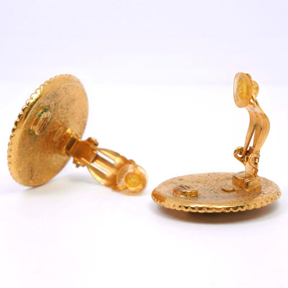 Chanel Earring COCO Mark Plated Gold/Colored Stone 27.8g Women Used