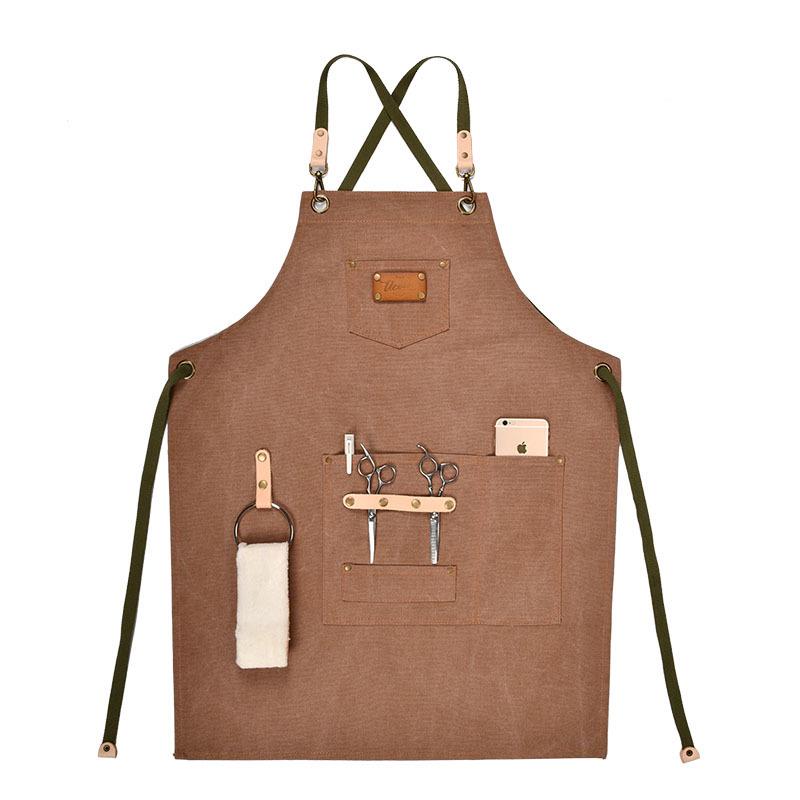 Custom Cross-Back Canvas Apron for Nail Technicians, Barbers, Florists, and Milk Tea Shops