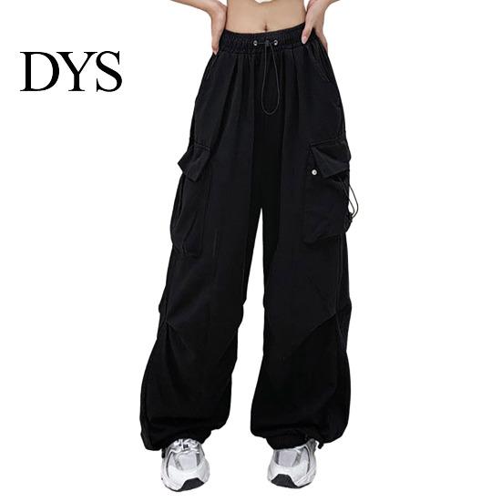 Einfarbige Jogginghose Damen Cargohose Hohe Taille Oversized Mehrere Taschen Schnelltrocknend Kordelzug Volle Länge Knöchelbündchen Hip Hop Streetwear M schwarz