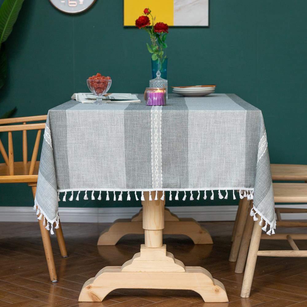 Nordic Striped Tablecloth Fabric Cotton And Linen Party Fringed Flower Festival Solid Color Amazon Table Mat Tablecloth