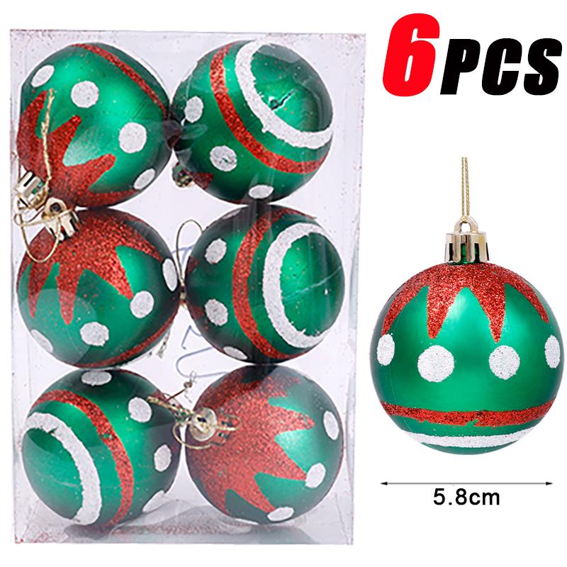 6Pcs Christmas Ball Ornaments With Painted Xmas Tree Hanging Pendant New Year Gifts For 2025 Christmas Navidad Party Decoration