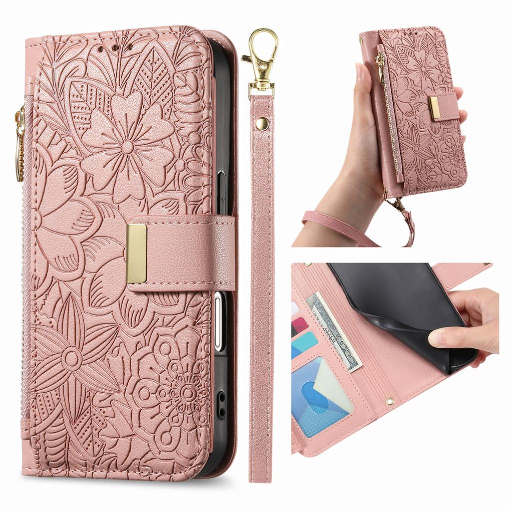 Floral Leather Wallet Case for Motorola Moto E15/G05/G15/G75/G85...Vintage All-in-One Card Holder w/Stand, Magnetic Closure & Wrist Strap