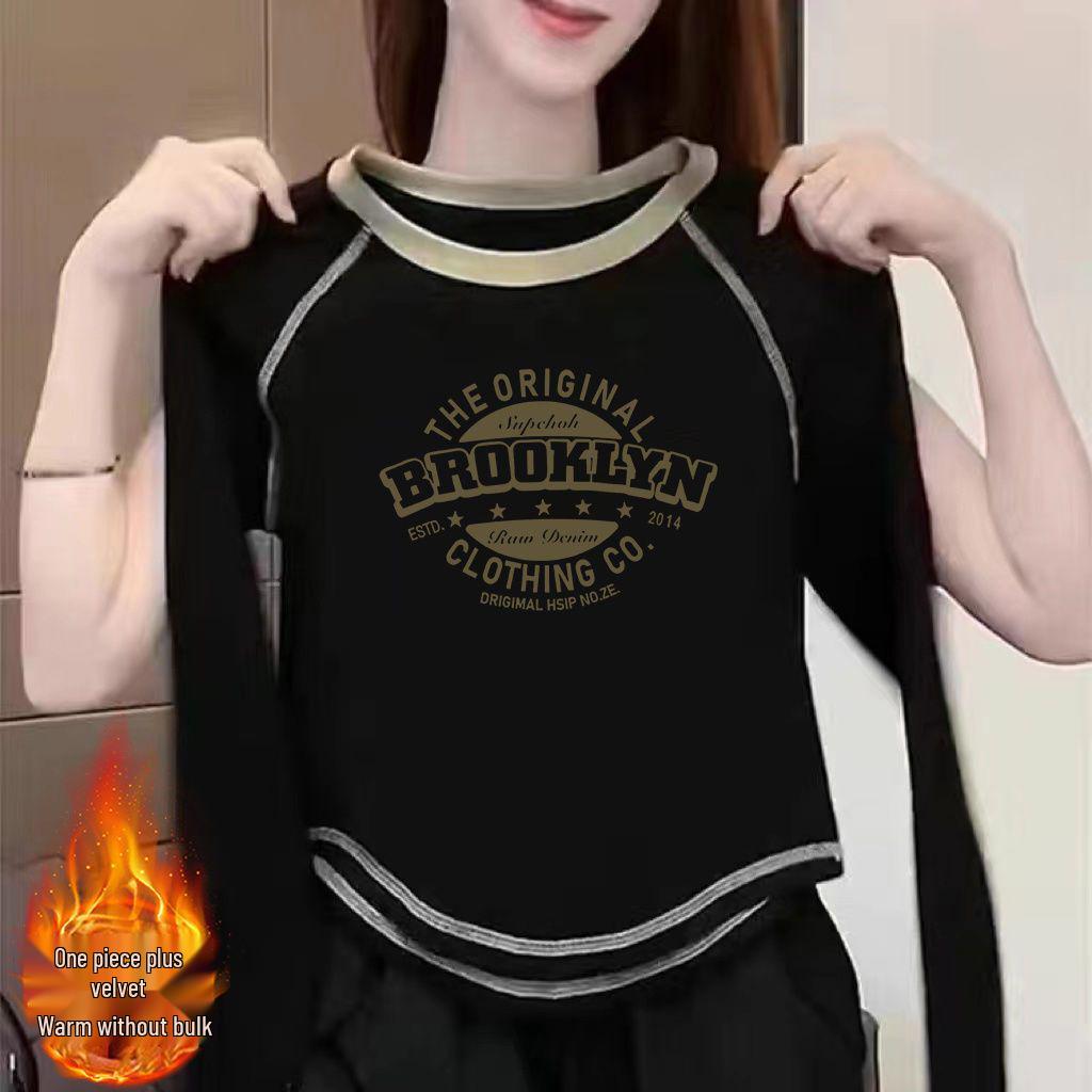 

Women s Double-Sided Velvet Long-Sleeve T-Shirt - New 2024 Autumn/Winter Chic Versatile Top XXL for 135-145 jin