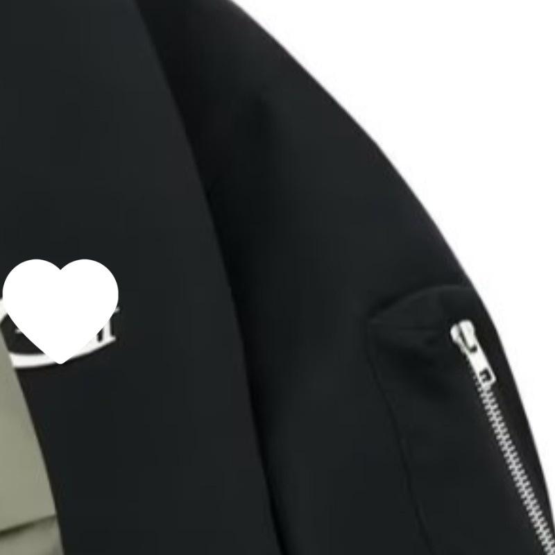 Women's Spring/Autumn 2025 Grey-Black Zipper Baseball Flight Jacket