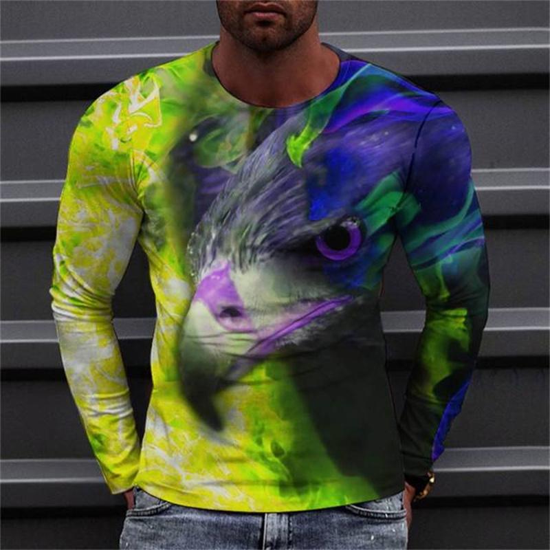 

Винтажные мужские футболки с рисунком орла, футболки с 3D-принтом животного, летние повседневные топы с длинными рукавами, свободные, с круглым вырезом 5XL