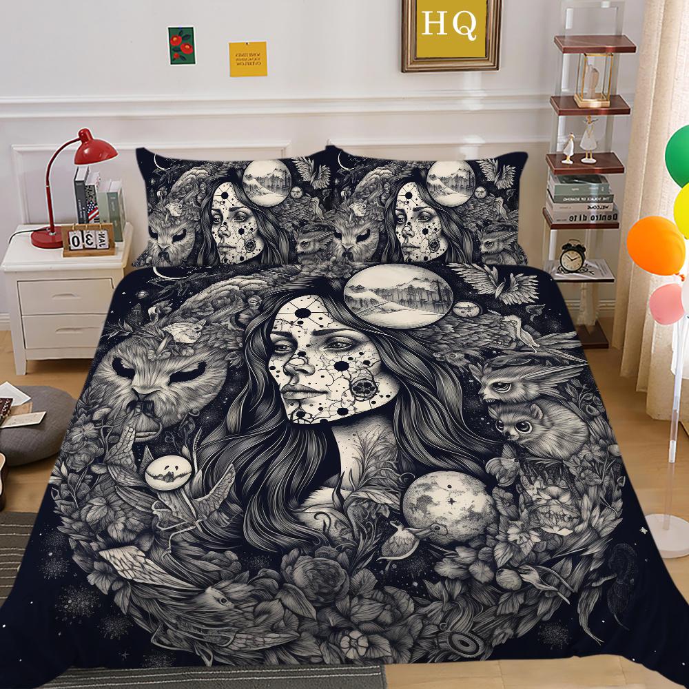Fajny Pokrowiec na Kołdrę Styl Czaszki Narzuty Domowe Rozmiar King Queen Modny Zestaw Poszewek na Kołdrę Kobieta Mężczyzna Zestawy Pościeli