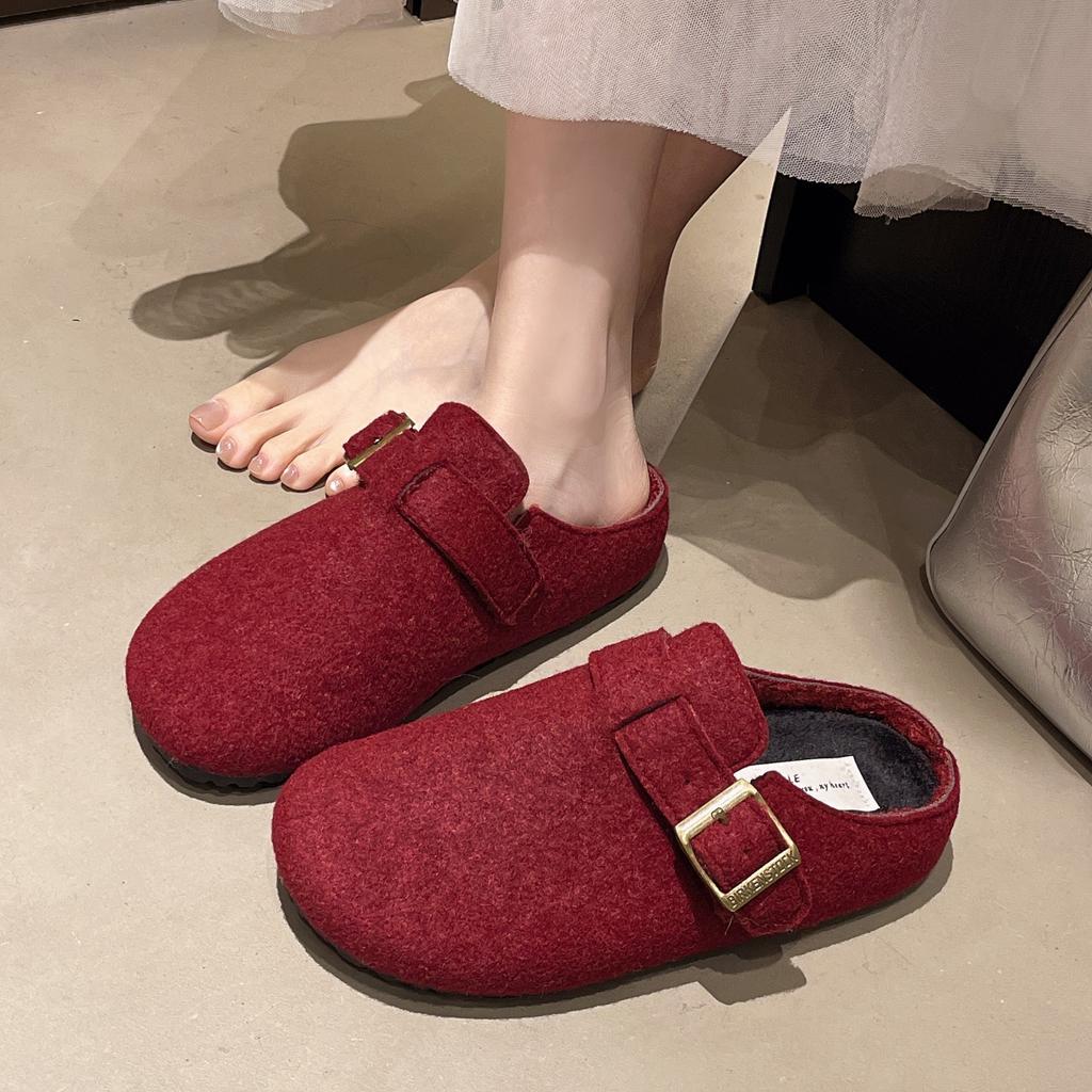 Retro style simple belt buckle lazy girl autumn new one-pedal outer wear lazy bag head slippers