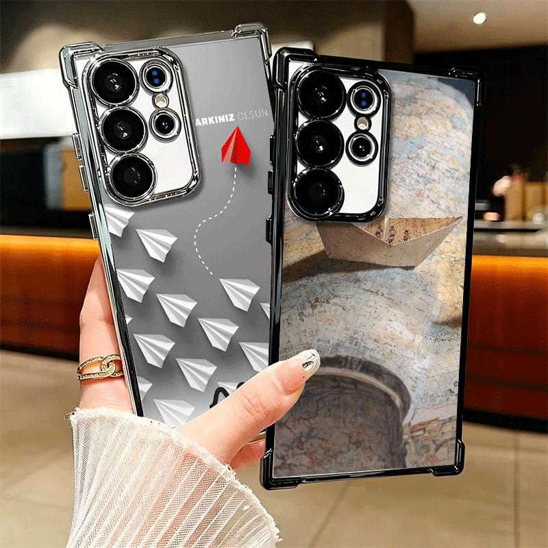 Papierflugzeug Boot Traum Beschichtung Handyhülle Für Samsung Galaxy S24 S25 FE S26 Edge S23 Ultra S22 S21 Plus S20 Anti-Fall Airbag