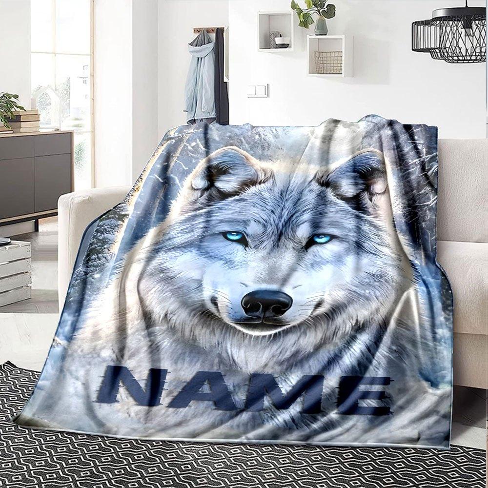 Mystical Wolf In Winter Forest Lightweight Customizable Blanket Personalized Text Durable Comfort Perfect For Sofa Couch Office Bed Picnics Allseason