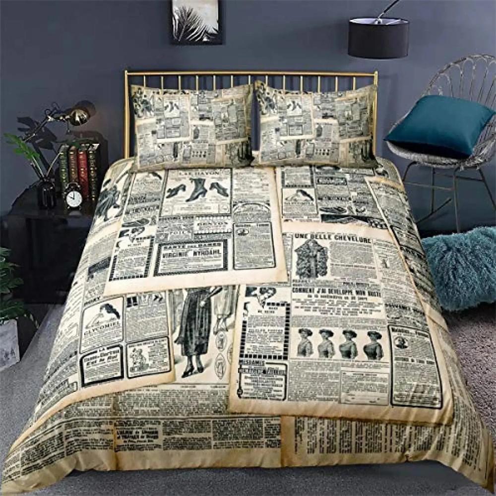 

Комплект пододеяльника «Эйфелева башня» Париж Франция Комплекты постельного белья Размер «Квин» Покрывало с принтом в стиле старой газеты для мужчин женщин, Стильный серый 135X200cm-2pcs