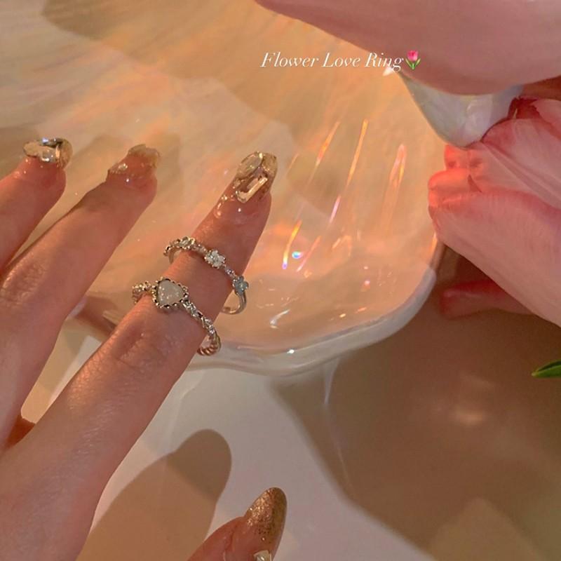 Summer flower love ring niche index finger ring adjustable exquisite opening ring tide