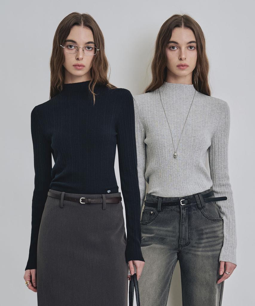 Keoseuteomeokeullagumeon [Italy] Slim Mock Neck Ribbed Knit 5 Color Cowkt009