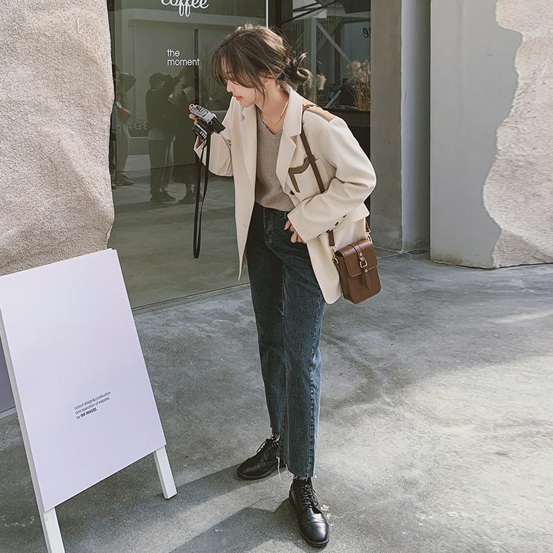 Σχεδιασμός μόδας Παλτό Κοστούμι Πίσω Κουμπί για Γυναικεία Φθινοπωρινά Κορεάτικα Χαλαρά Μπλέιζερ