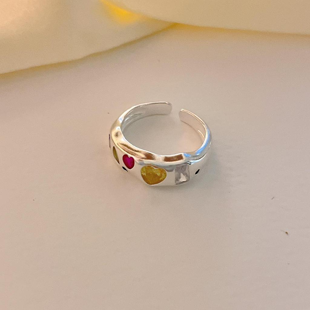 Colorful Heart Cubic Zirconia Adjustable Ring: Elegant & Trendy Women's Stackable Index Finger Jewelry