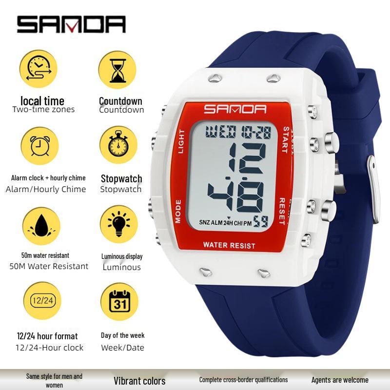 Sanda Waterproof Multifunctional Sports Watch for Students with Alarm