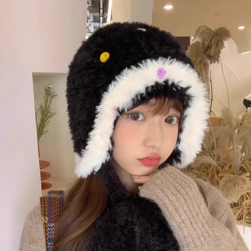 Can be used as a bag to keep warm in winter, ear protectors, plush hat, plush and thickened, cute hat women's knitting