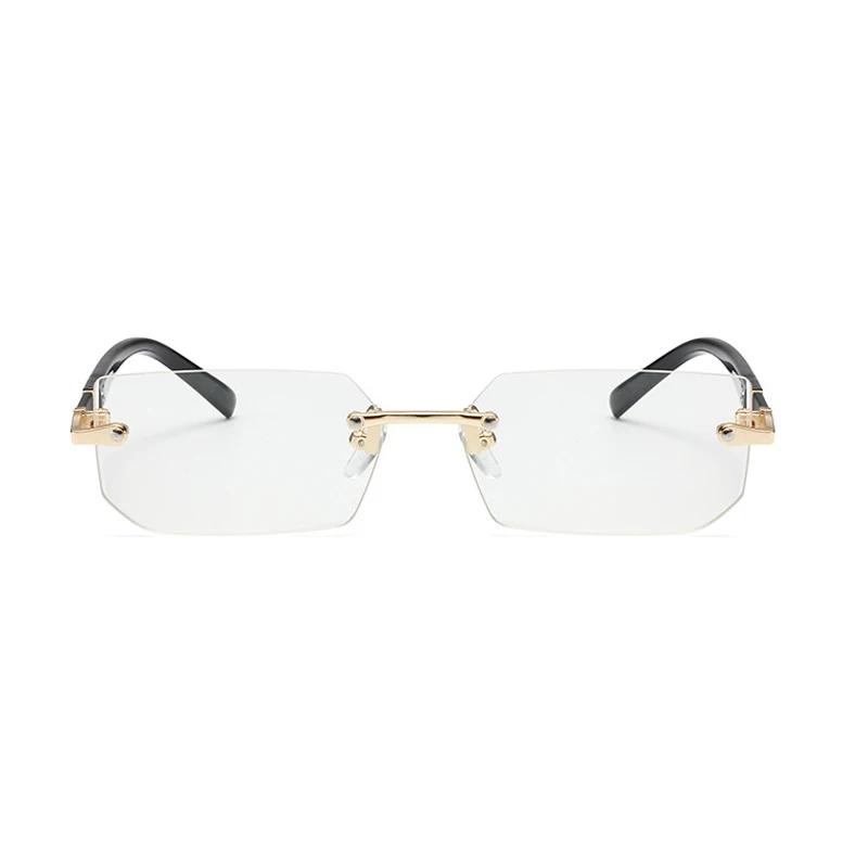 Women Men Business Style Frameless Reading Glasses Trendy Blue Light Blocking Eyewear Rimless Square Far Sighted Eyeglasses