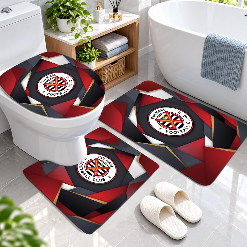 3Pcs Flannel Toilet Mat Set Fulham Football Bathroom Rug Bath Carpet Non Slip Home Decor