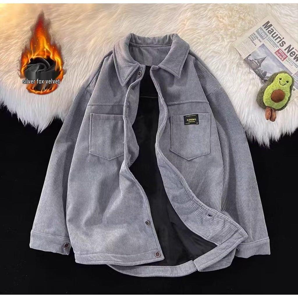 Men's Winter Retro Corduroy Jacket - Plus Velvet, Thick, Loose, Versatile Shirt