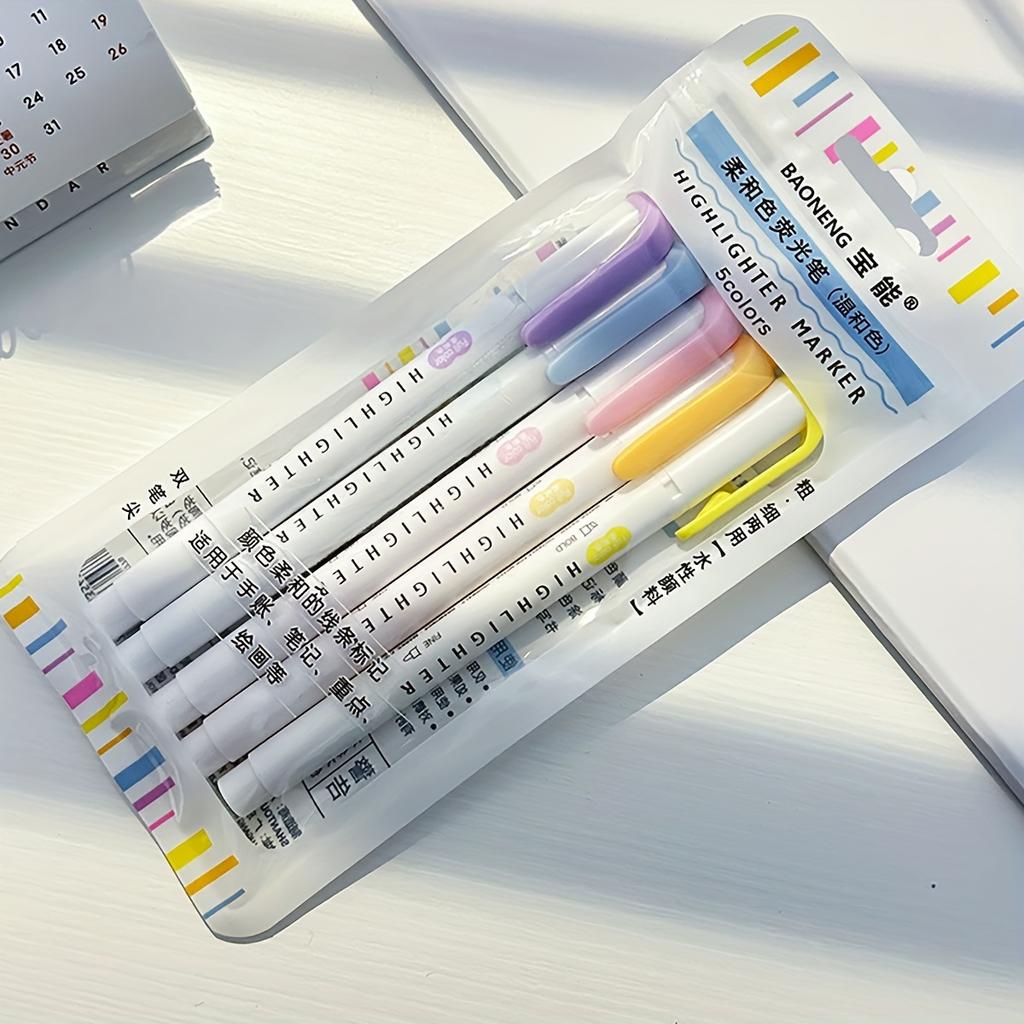 5 szt. Pastelowe Zakreślacze Kolory Podwójna Końcówka Fluorescencyjny Pióro Hakowe Kolorowy Marker Śliczne Markery do Journalingu Japońskie Artykuły Papiernicze