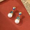 SUYU Jewelry Spring New Grid Enamel Earrings Simulated Pearl Dropping Oil Retro Style Earrings Women's Party Festival Gift