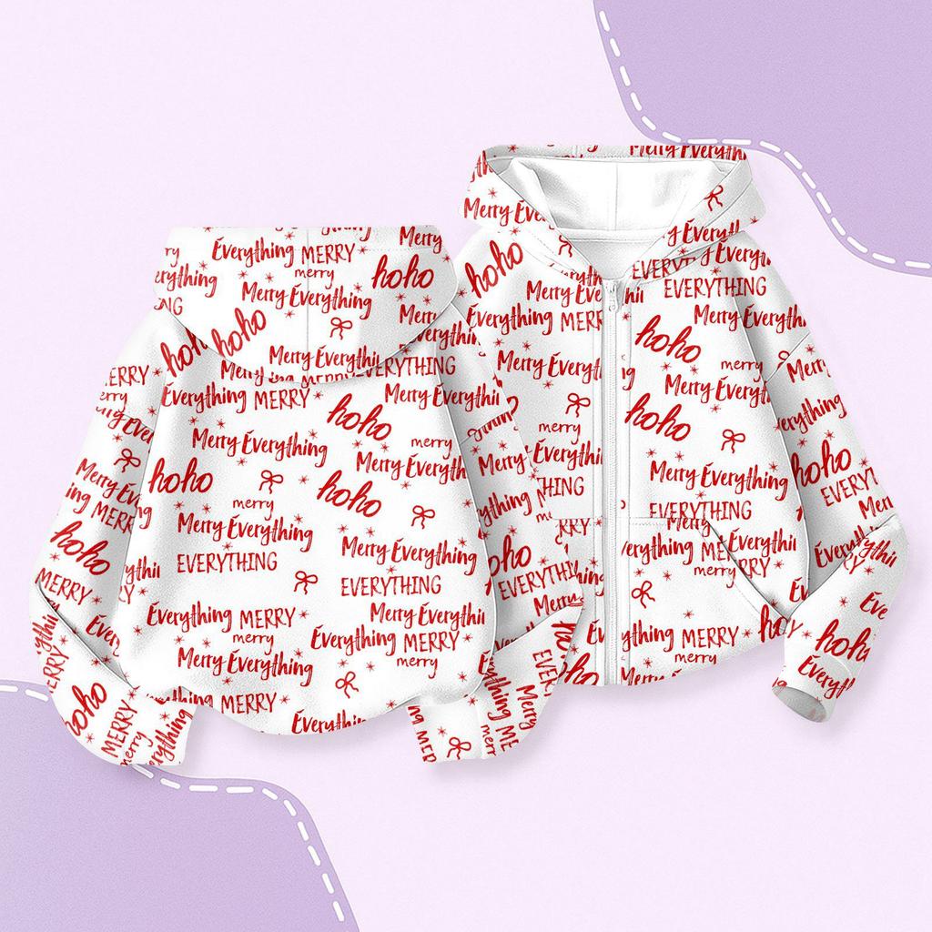 Children's Fashion Christmas Printed Long Sleeved Hooded Sweatshirt, Girls' Hoodie Jacket