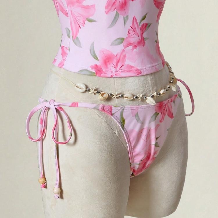 Fashionable Halterneck Style Tankini With Colorful Flower Pattern Ideal For Vacation Wear Top With Matching Bottoms