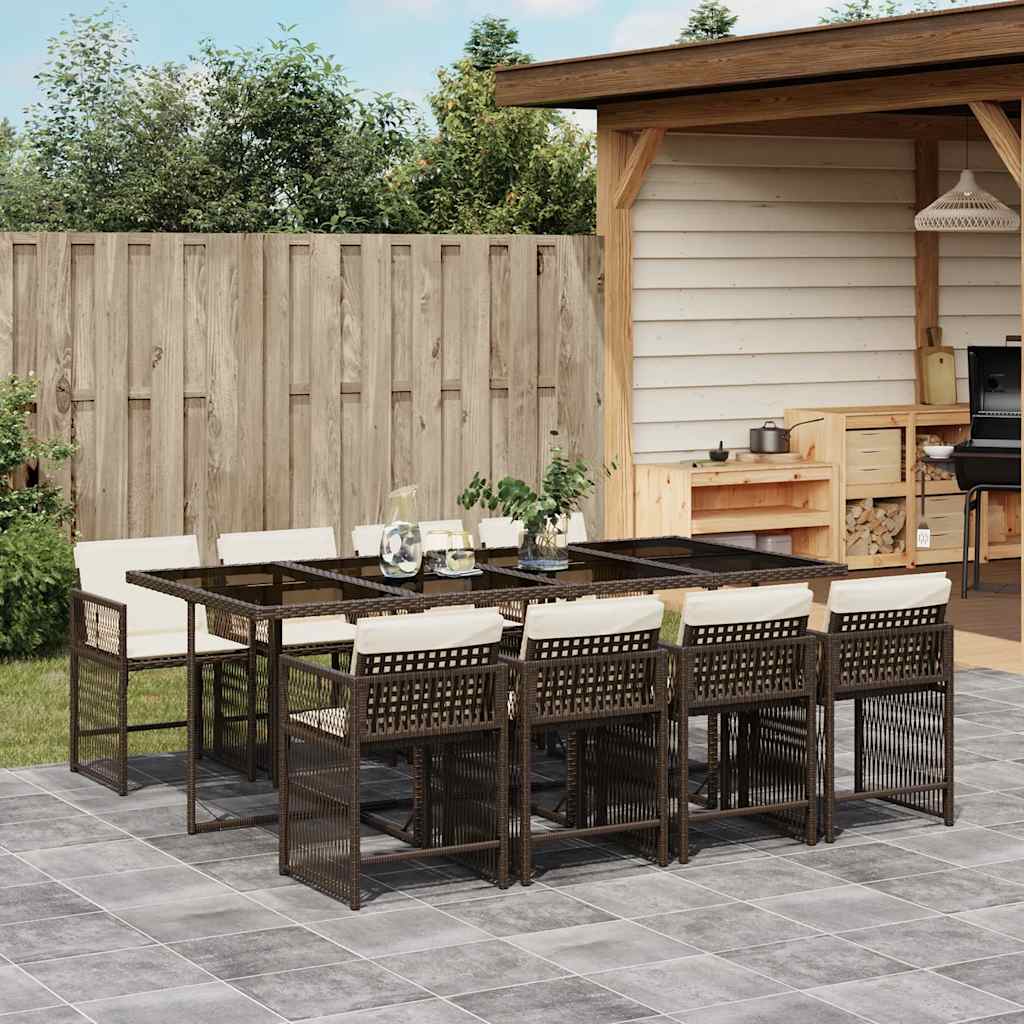 9 piece outdoor dining set with cushions brown poly rattan