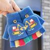 Herbst- und Winter-Kinderhandschuhe Cartoon Bagger Muster Bunte Halbhand Strickhandschuhe Warm und Kältefest Plüsch Klapphandschuhe