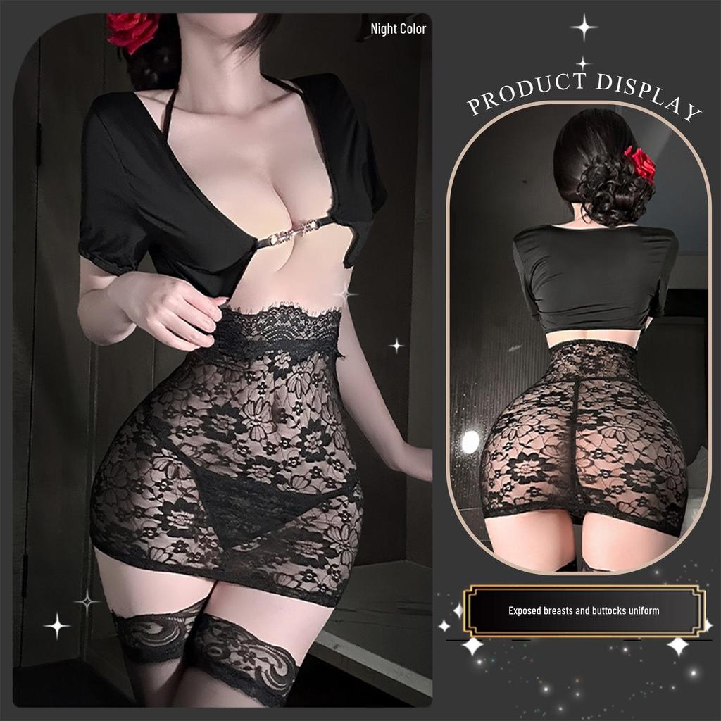 Golden Night Sexy Lace Lingerie Set - Large Size Pajamas & Hip Wrap Skirt