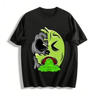 Skull Melting Vomiting Print Trendy Cool Casual Short Sleeve Pure Cotton T-shirt
