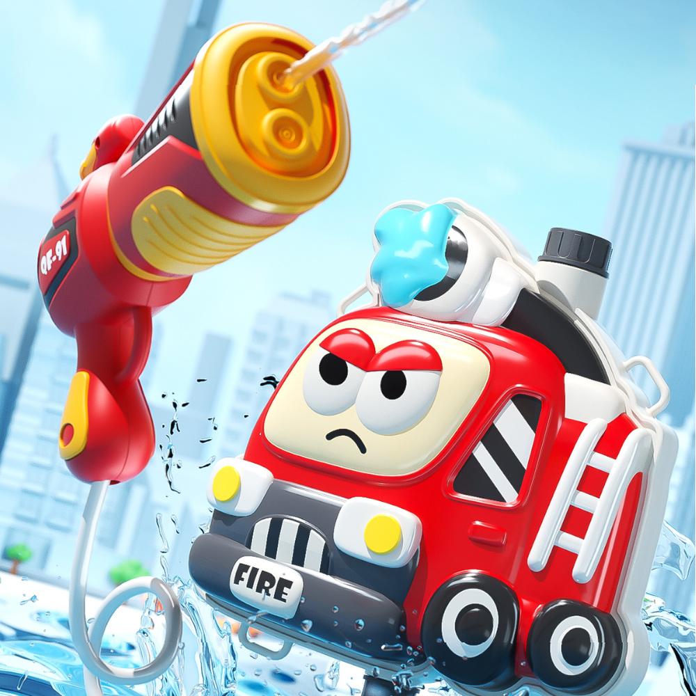 1 Kit Cartoon Backpack Water Gun Fire Truck Airplane Summer Vacation Beach Water Children's High-Quality Toy Water Gun