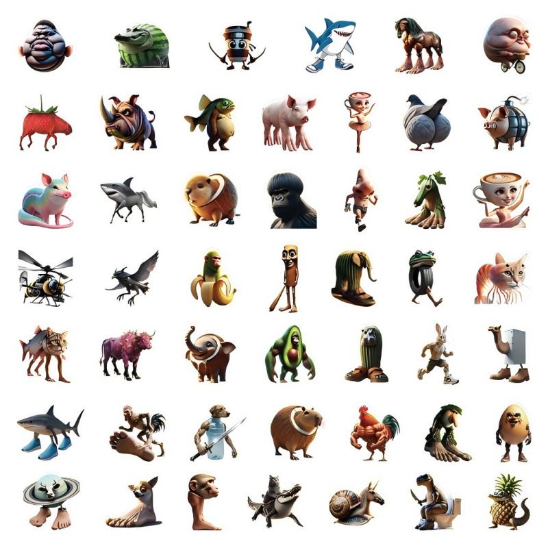 Italiaanse Brainrot Abstracte Dierstickers Tung Tung Tung Sahur Sticker Cartoon Decal DIY Bagage Laptop Mok Decoratie Kerstcadeau