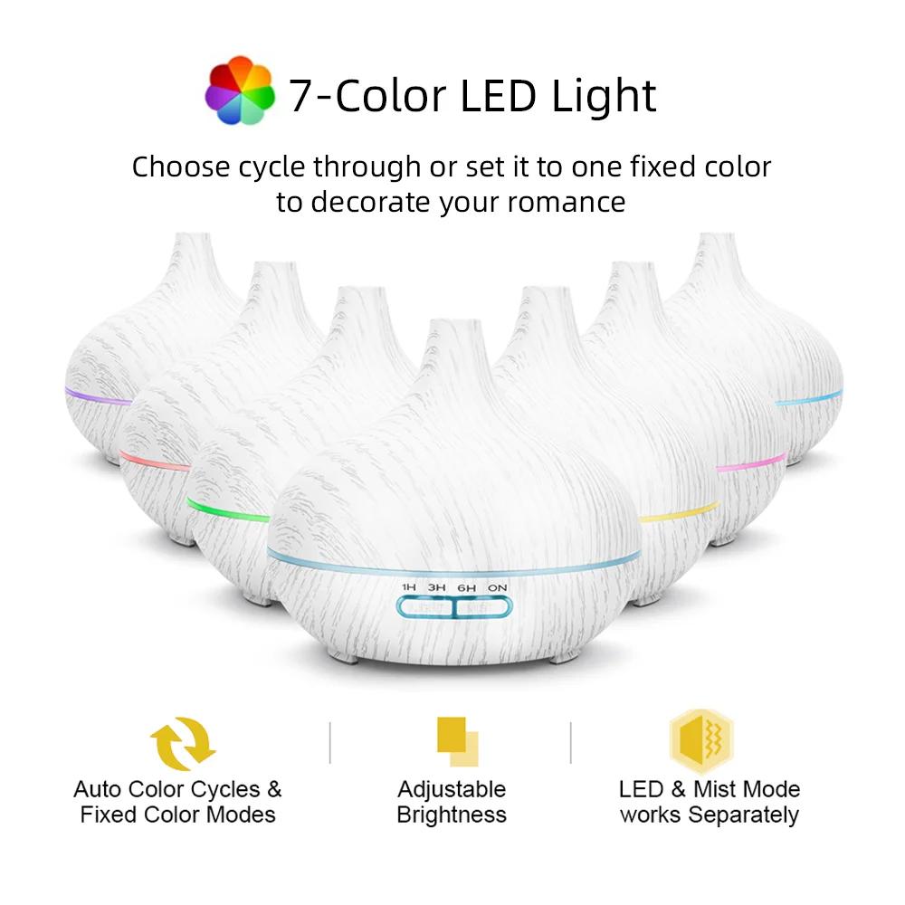 550ml Wood Grain Essential Oil Diffuser & Air Humidifier - Ultrasonic Aroma Diffuser with Remote, 6 Oils, Auto Shut Off, Quiet A