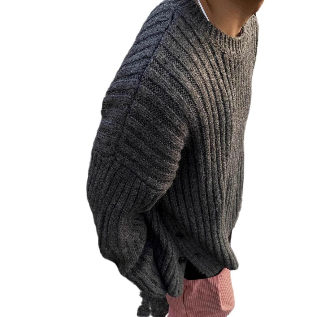 Heren geknoopte ronde hals donkergrijze trui - herfst/winter niche design gebreide jas