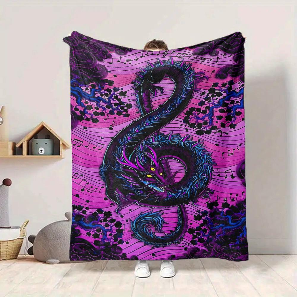 1pc Music Dragon Blanket, Lightweight Flannel Throw Blanket for Sofa, Bed, Travel, Camping, Living Room, Office, Couch, Chair, and Bed