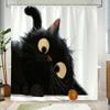 Cute Black Cat Shower Curtain Big Eyes Design Bathroom Decor Animal Art Waterproof Bath Curtain