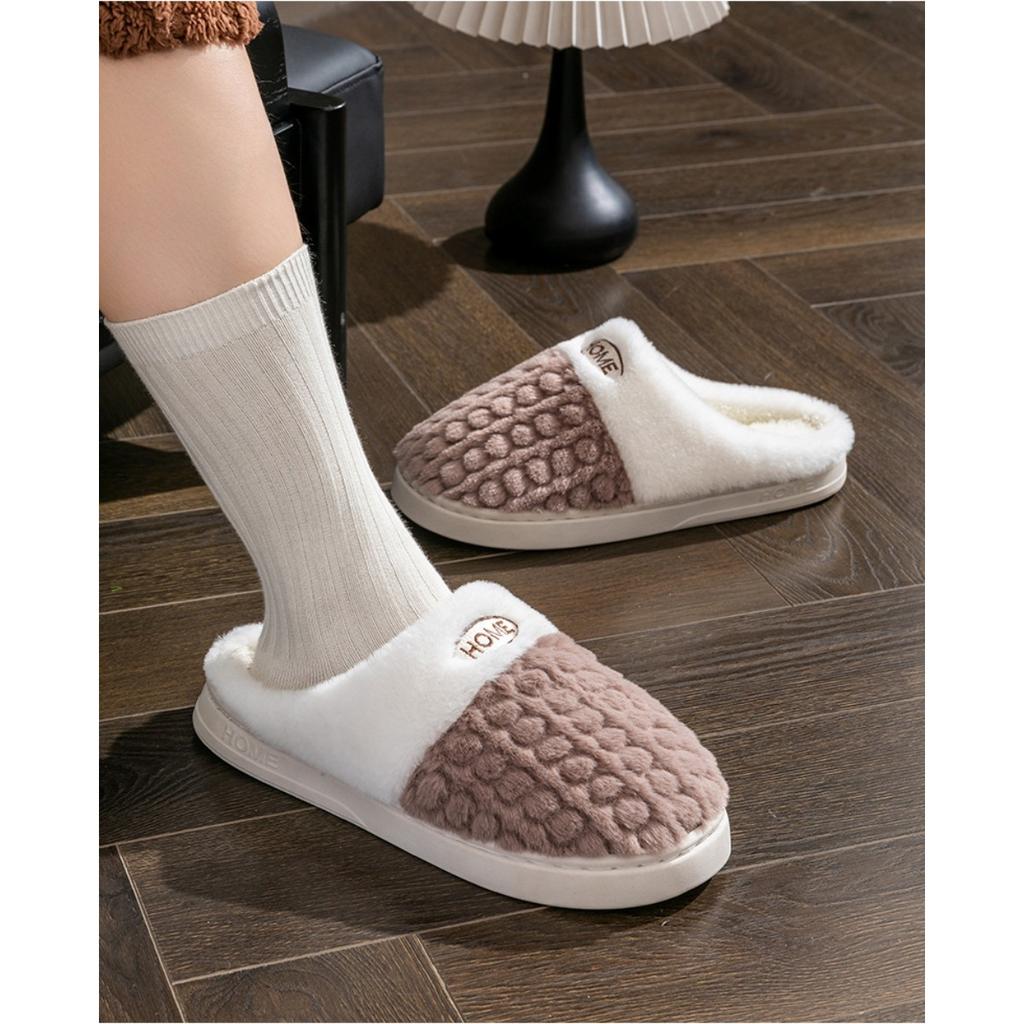 Double Color Wheat Ear Cotton Slippers with Anti Slip Thick Sole for Couples, Autumn and Winter Slippers