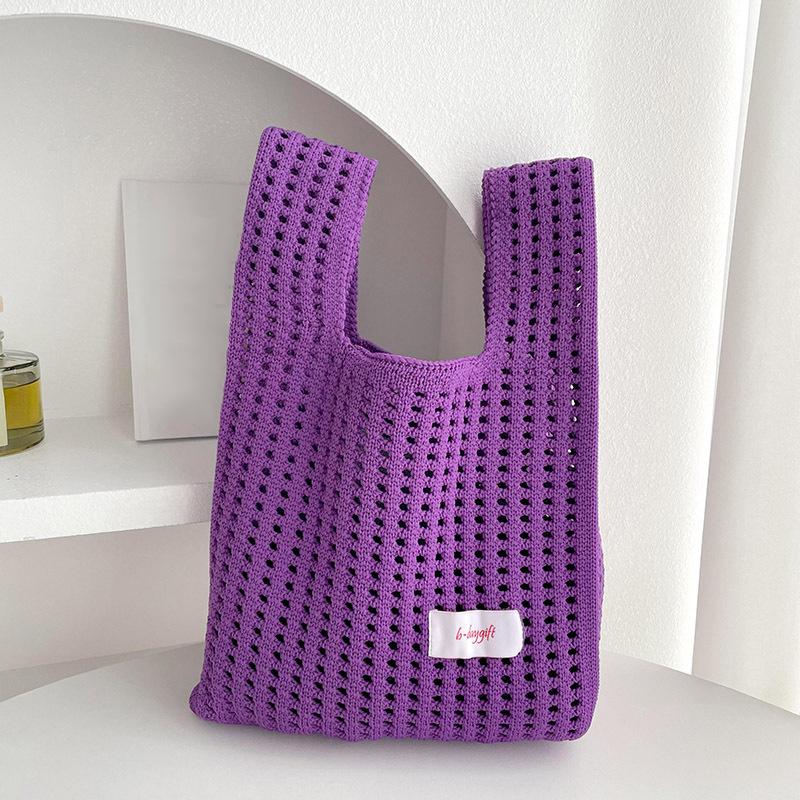 Knitted Wrist Bag Women Casual Shoulder Tote Bag Hollow Out Female Reusable Shopping Bags Girls Woven Small Handbag AVE