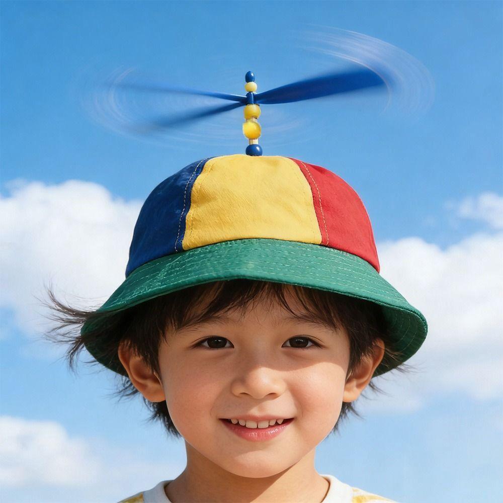 Rainbow Windmill Bamboo Dragonfly Cap Sun Protection Fishermen Cap Summer Beach Cap  Kids Adults