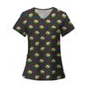 Women's Fashion Printed Short Sleeve V Neck Pattern Tops Pocket Working T-shirts
